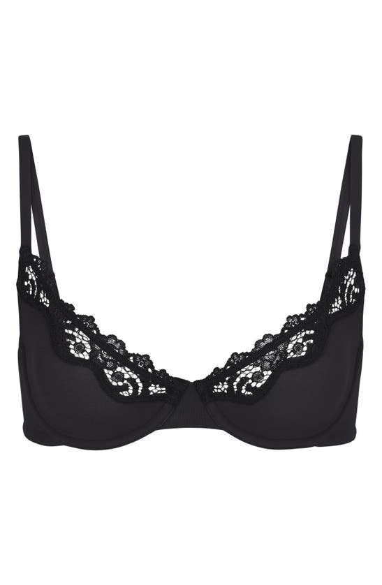 Shop Skims Fits Everybody Lace Unlined Demi Bra In Onyx