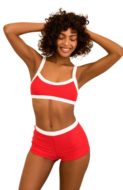 Dippin Daisys Farrah Elastic Waist Booty Short Poppy/white Rib at Nordstrom,