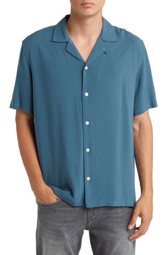 Allsaints Venice Relaxed Fit Short Sleeve Button-up Camp Shirt In Jade Blue