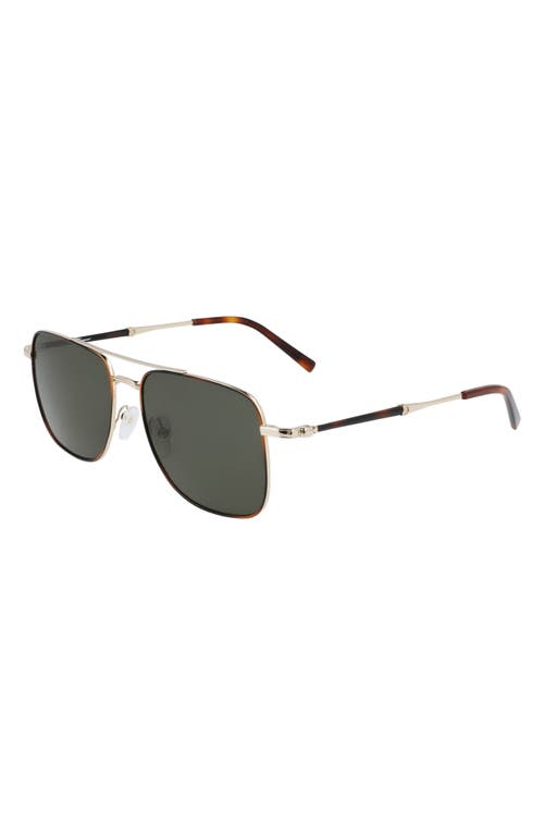 Shop Ferragamo 56mm Rectangle Sunglasses In Gold/tortoise/green