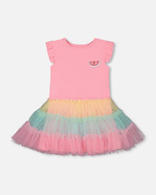 Deux Par Deux Baby Girl's Short Sleeve Dress With Tulle Skirt Bubble Gum Pink at Nordstrom