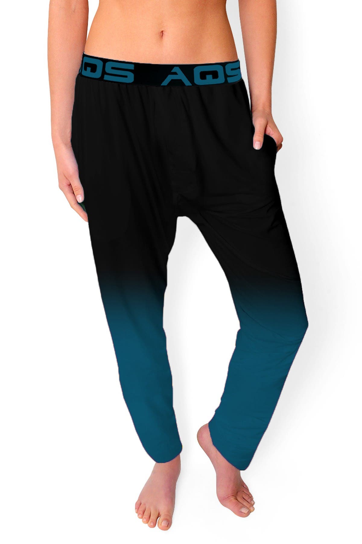 Aqs Ombre Lounge Pants In Black/teal Ombre