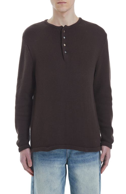 Cotton Henley Sweater in Mocha