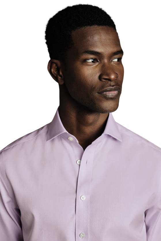 Shop Charles Tyrwhitt Non-iron Twill Cutaway Slim Fit Shirt Single Cuff In Lilac Purple