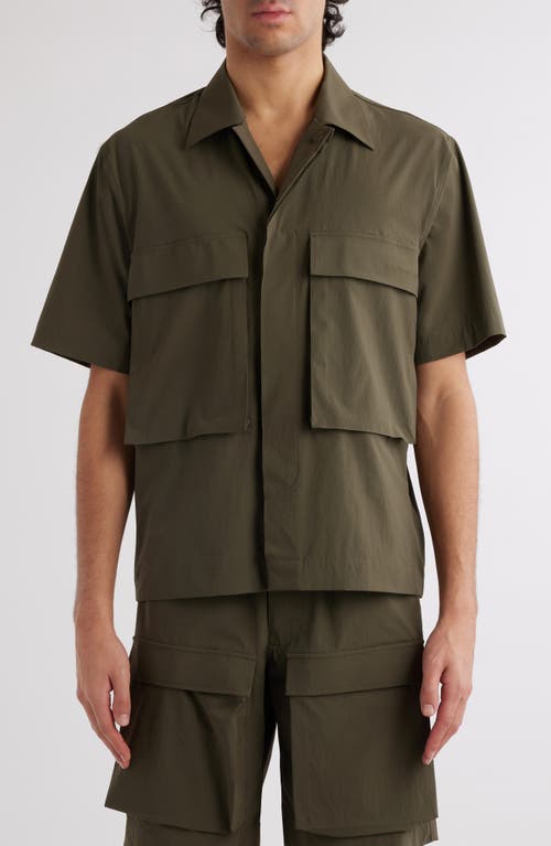 Shop Givenchy Oversize Two-pocket Short Sleeve Button-up Shirt In Khaki