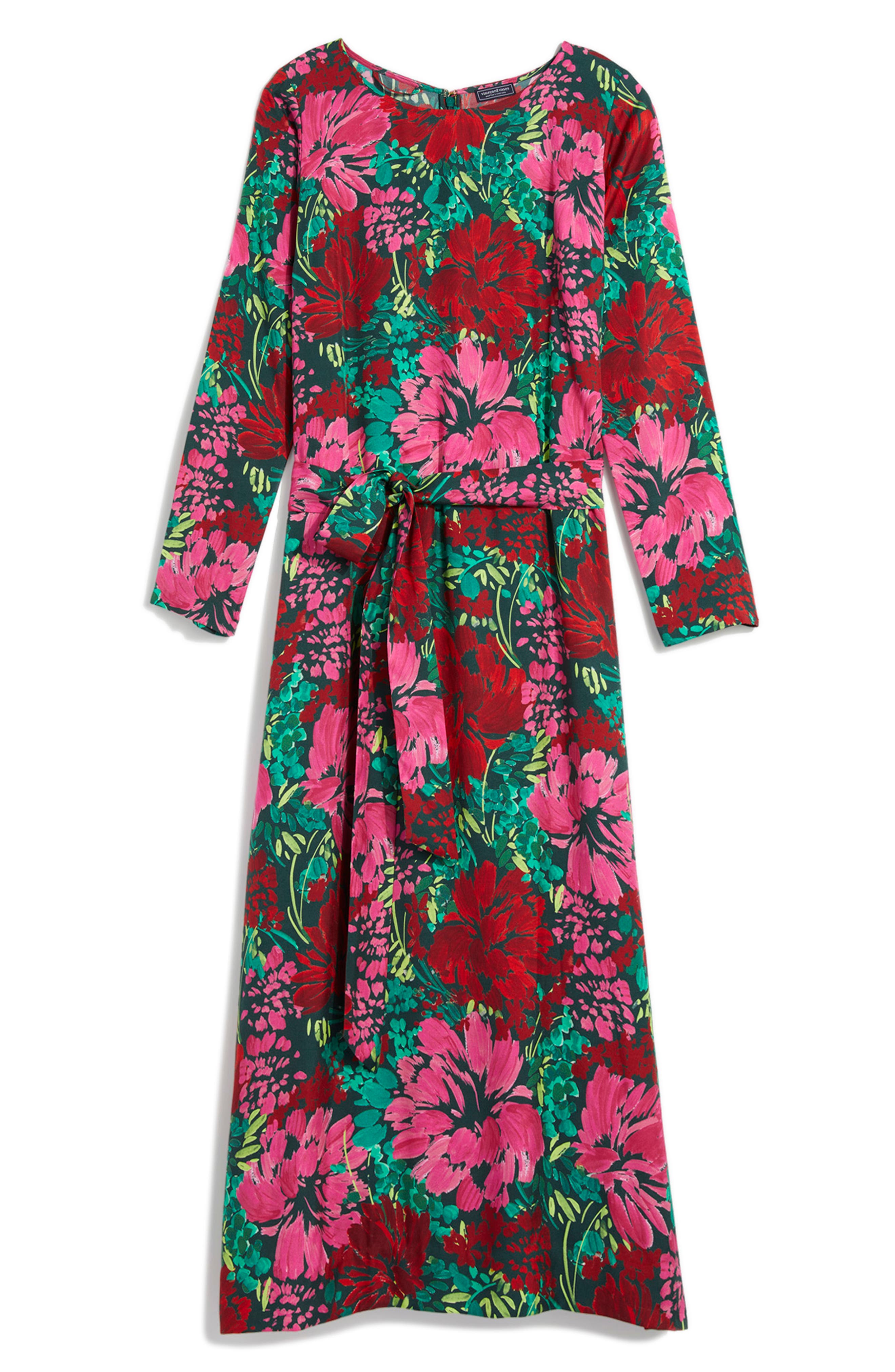 vineyard vines Floral Long Sleeve Silk Blend Twill Midi Dress in Brush  Floral - Green | Smart Closet