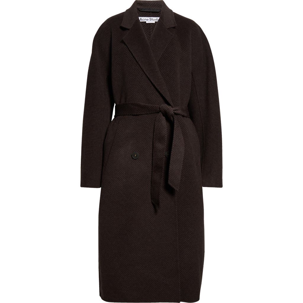 Acne Studios Oroshi Wool Blend Herringbone Belted Coat In Anthracite Grey