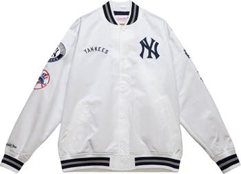 Men's Mitchell & Ness White New York Yankees City Collection Satin Full-Snap Varsity Jacket