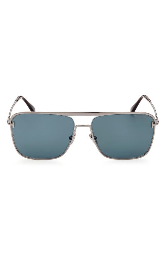 Tom Ford Jake 60mm Navigator Sunglasses In Shiny Dark Ruthenium / Blue