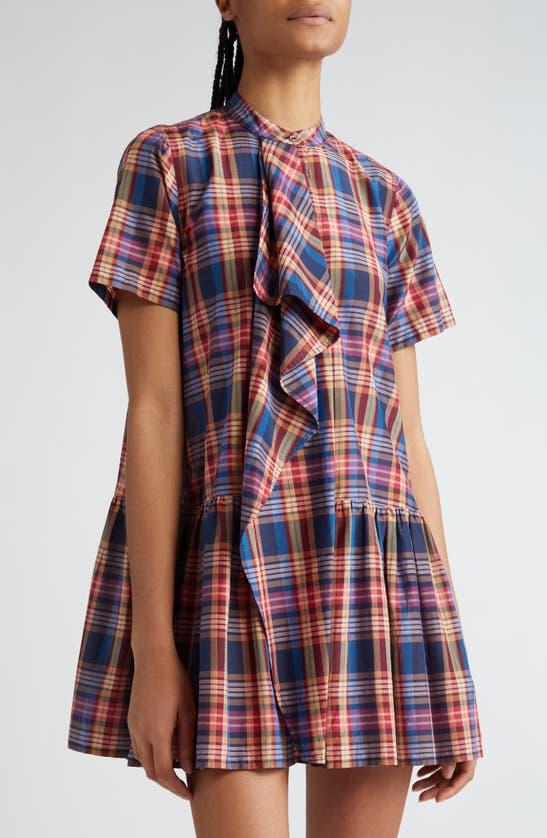 Shop Ulla Johnson Adalyn Plaid Cotton & Silk Shirtdress In Lapis