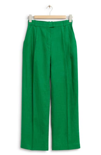 & Other Stories Pleated Relaxed Fit Cotton Trousers In Green