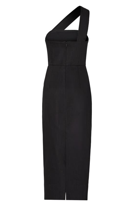 Shop Milly One-shoulder Linen Blend Sheath Dress In Black