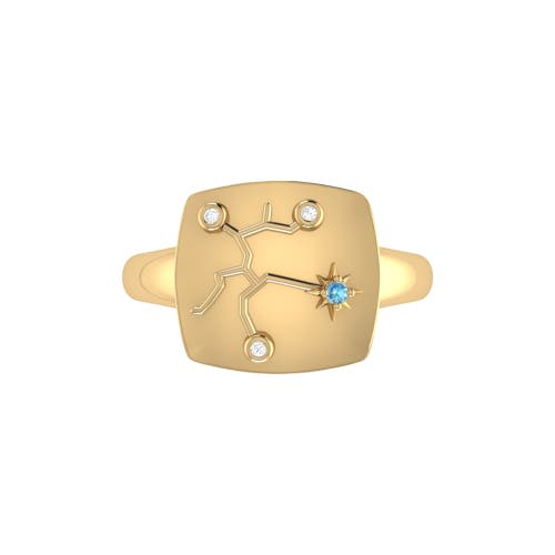 Luvmyjewelry Sagittarius Blue Topaz & Diamond Signet Ring In 14kt Gold Vermeil On Sterling