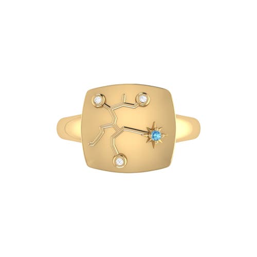 Shop Luvmyjewelry Sagittarius Blue Topaz & Diamond Signet Ring In 14kt Gold Vermeil On Sterling