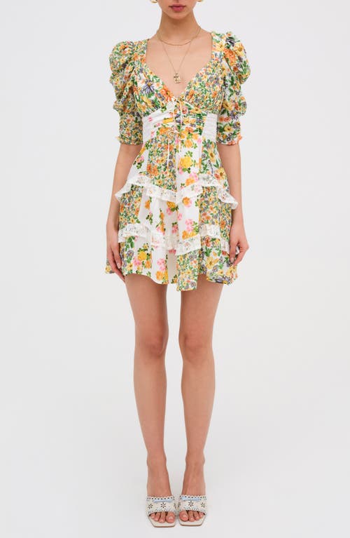 For Love & Lemons Rosalyn Floral Minidress Green at Nordstrom,