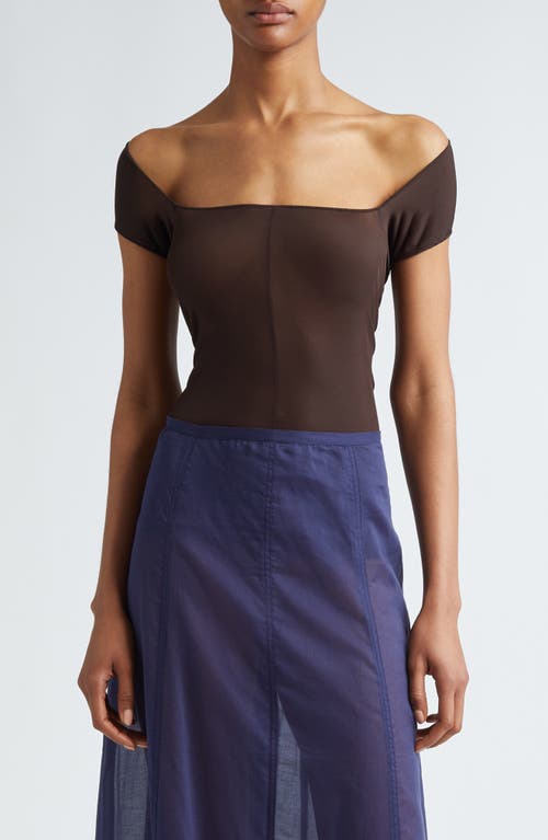 Paloma Wool Emy Sheer Off the Shoulder Top Brown at Nordstrom,
