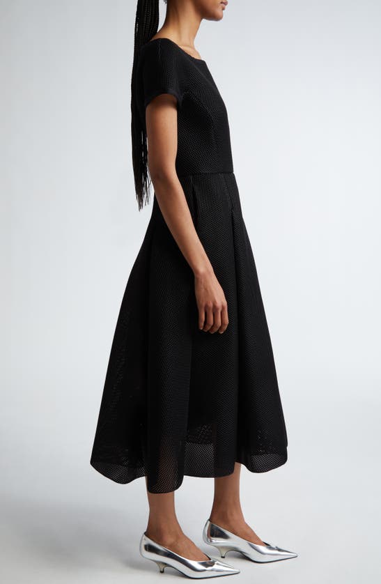Max Mara Kiens Bateau Neck Techno Mesh Midi Dress In Black