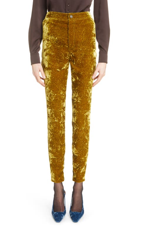 High Waist Crushed Stretch Velvet Skinny Pants in Absinthe