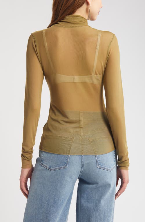 Shop Open Edit Mesh Turtleneck In Olive Brine