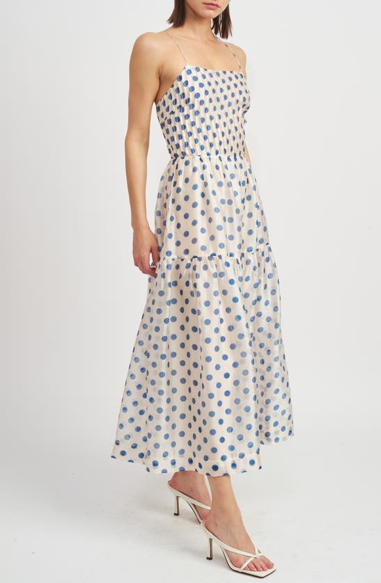 Shop En Saison Frances Polka Dot Strappy Back Dress In Blue