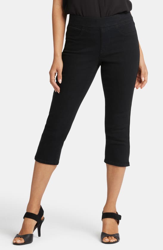 Nydj Dakota Side Slit Pull-on Capri Jeans In Overdye Black
