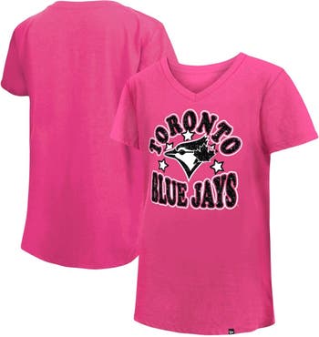 New Era Girl's Youth New Era Pink Toronto Blue Jays Jersey Stars V-Neck T- Shirt