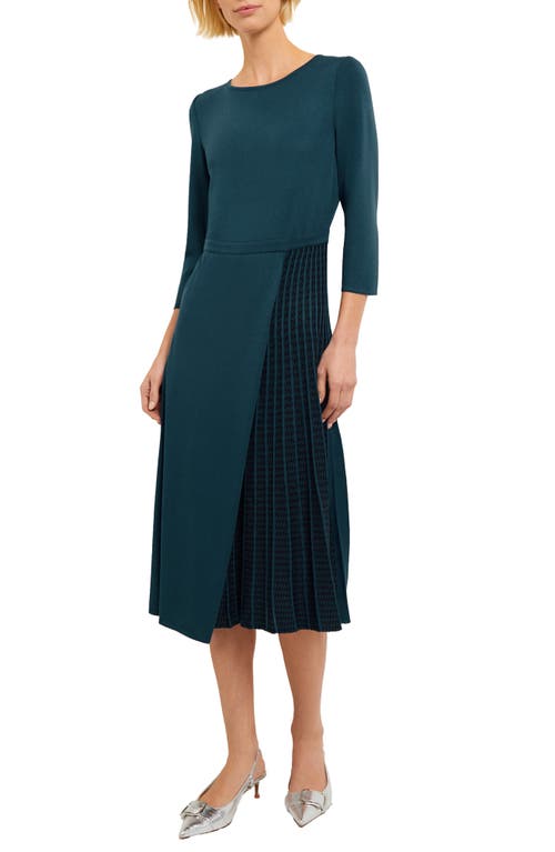 Shop Misook Contrast Panel Knit Dress In Marine Teal/black