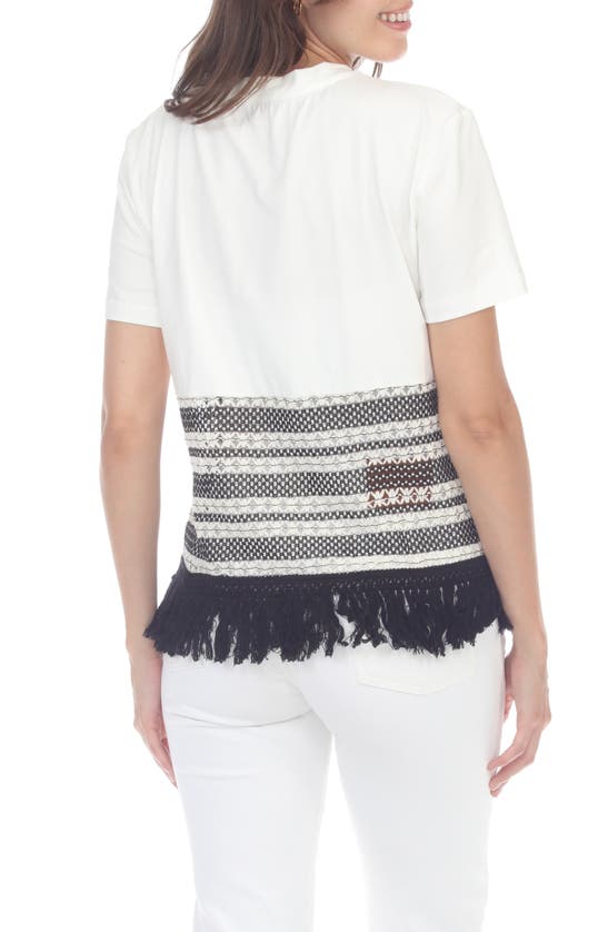 Rain And Rose Macramé Fringe Knit Top In White