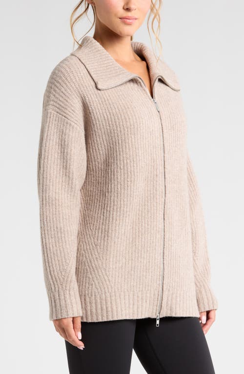 Shop Zella Cozy Knit Zip-up Cardigan In Taupe Heather