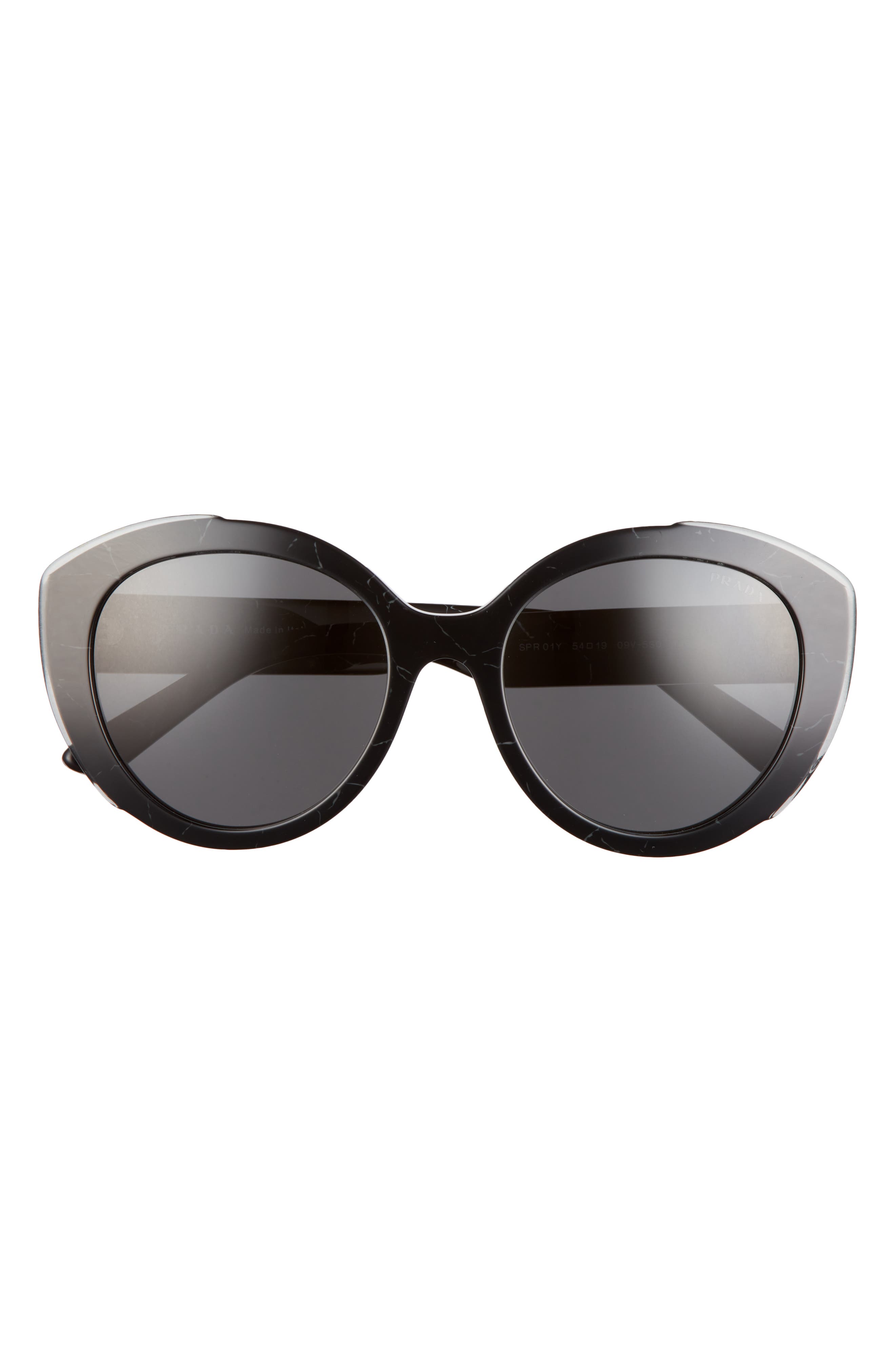 Prada 54mm Oval Cat Eye Sunglasses in Black Marble Grey at Nordstrom