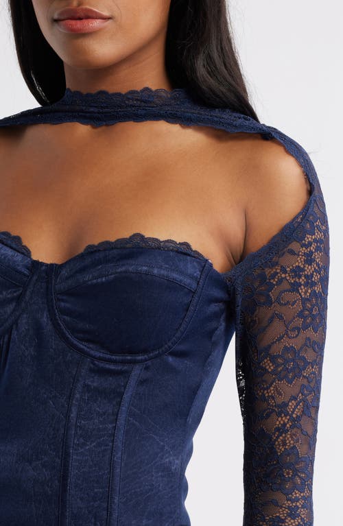 Shop Mistress Rocks Satin & Lace Corset Top In Navy