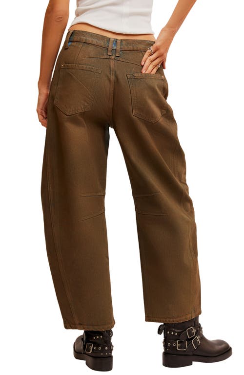 Free People Good Luck Coated High Waist Ankle Barrel Jeans In New Moon