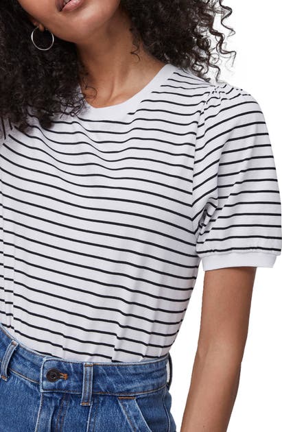 French Connection STRIPE PUFF SLEEVE COTTON TOP