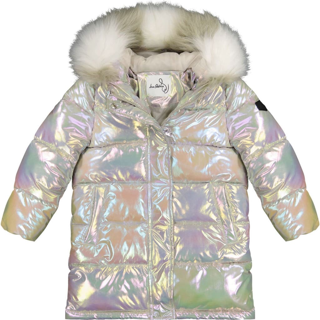 SAM EDELMAN SAM EDELMAN KIDS' IRIDESCENT COAT WITH FAUX FUR TRIM