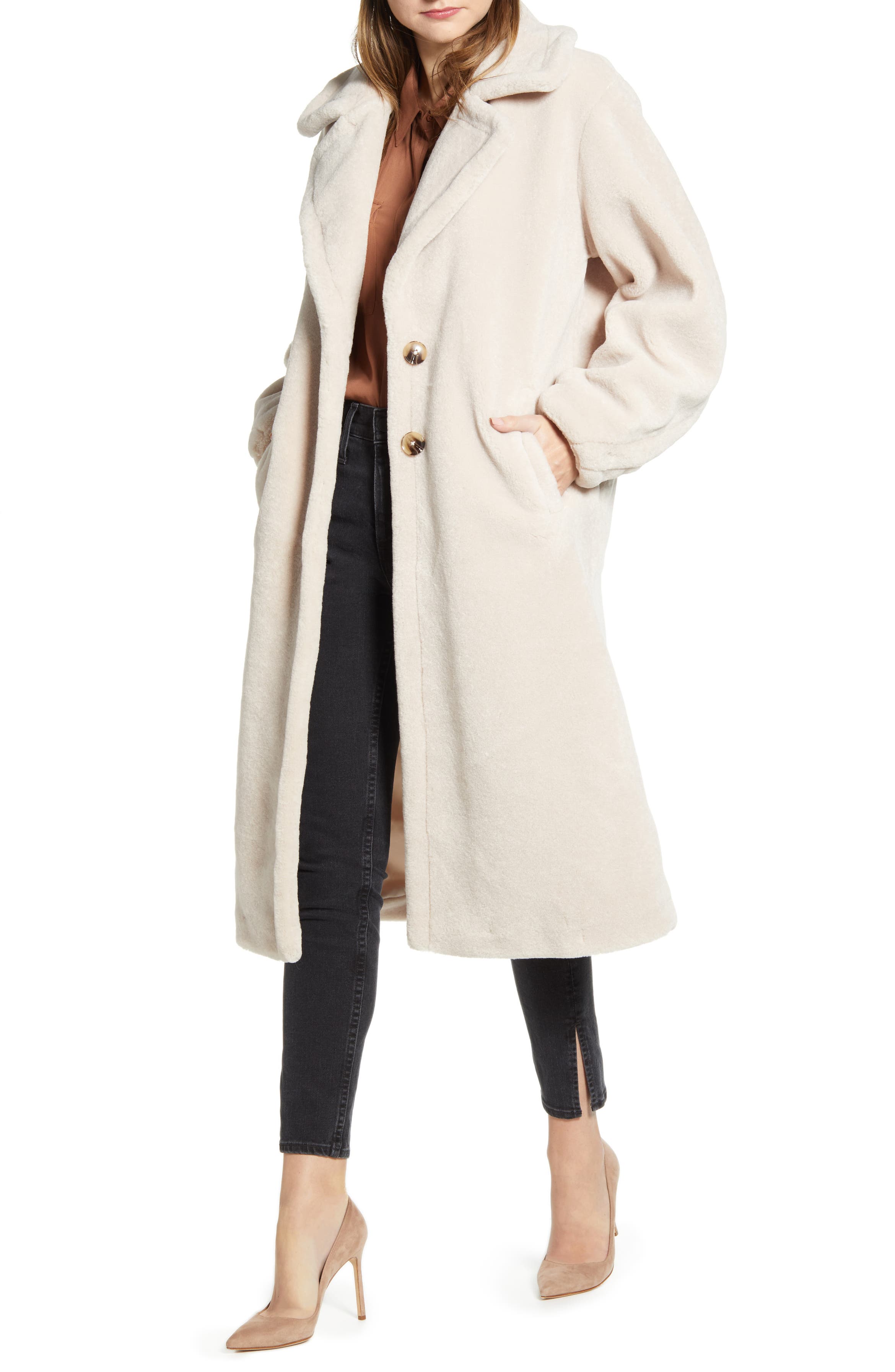 Something Navy Faux Shearling Teddy Coat (Nordstrom Exclusive) | Nordstrom