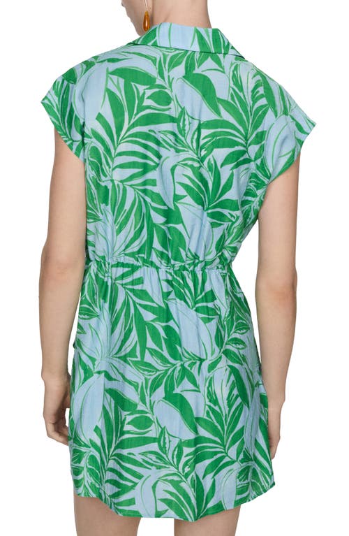 Shop Mango Palm Frond Faux Wrap Mini Shirtdress In Blue