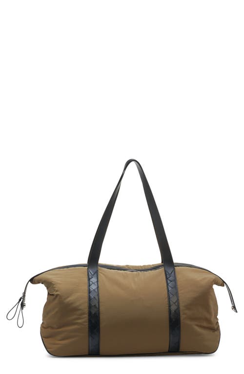 Bottega Veneta Large Weekend Nylon Duffle Bag In Mud/black/silver