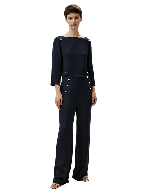 Shop Lilysilk Dubrovnik 3/4 Sleeved Silk Top With Button Accents In Midnight Blue