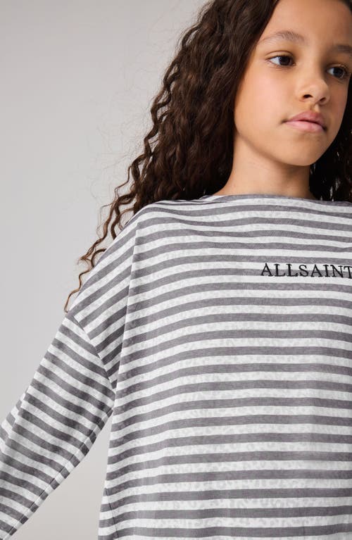 Shop Allsaints Sm By  Kids' Stripe Embroidered Oversize Long Sleeve T-shirt In White