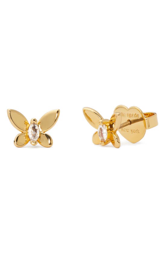Shop Kate Spade Social Butterfly Mini Stud Earrings In Clear/ Gold.