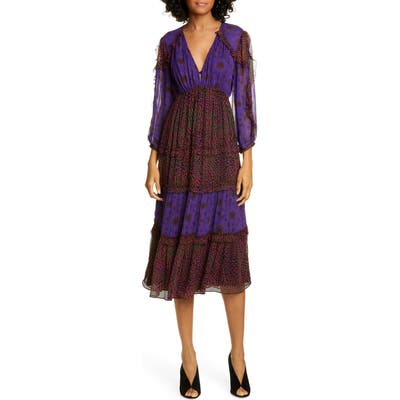 Ba & sh Gypsie Pattern Mix Midi Dress, Purple