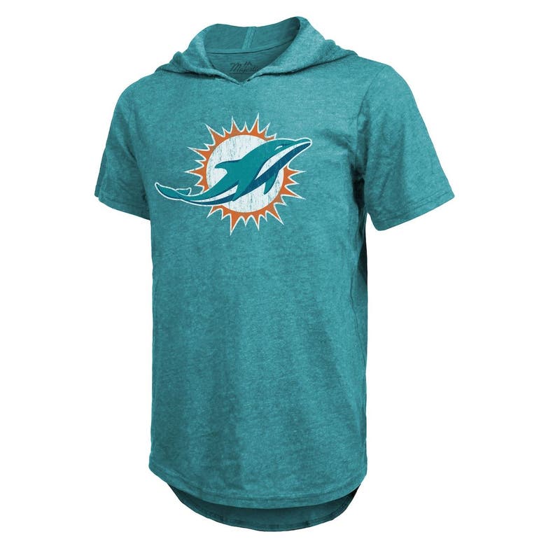 Men's Majestic Threads Tyreek Hill Aqua Miami Dolphins Player Name & Number  Short Sleeve Hoodie T-Shirt