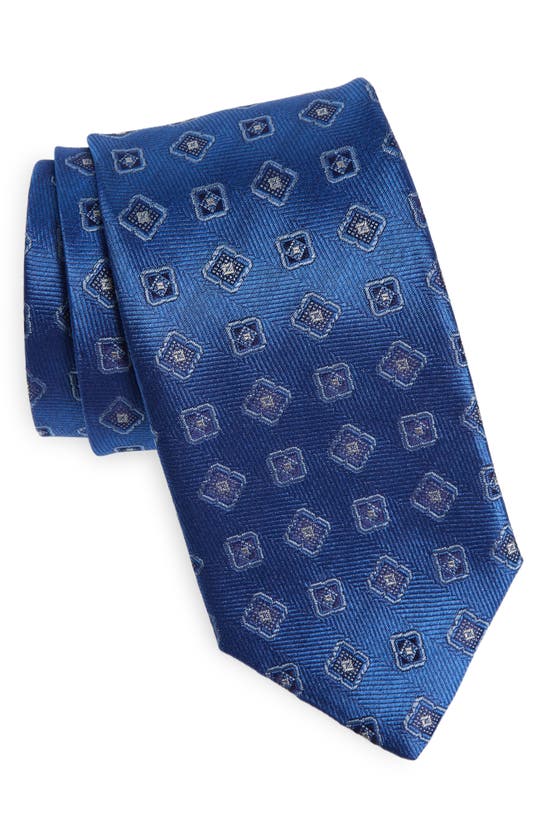 David Donahue Geometric Medallion Silk Tie In Blue