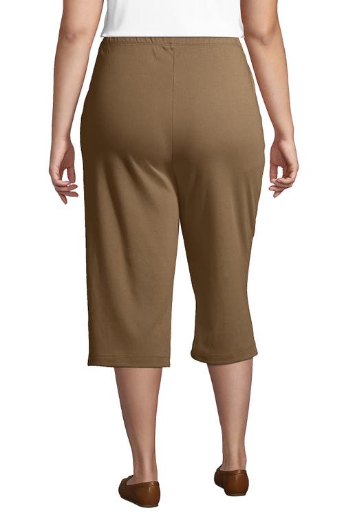 Shop Lands' End Plus Size Sport Knit High Rise Elastic Waist Capri Pants In Rich Camel