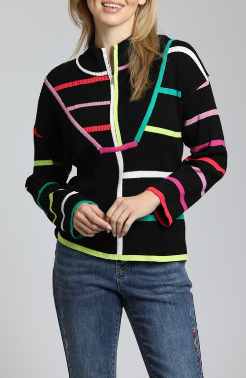 Shop Apny Stripe Half Zip Pullover Sweater In Black Multi