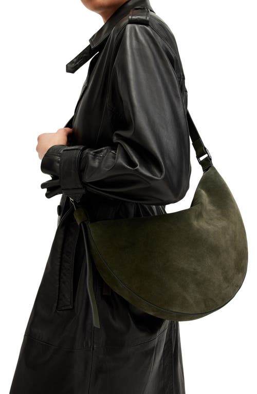 Allsaints Half Moon Leather Shoulder Bag In Olive Green