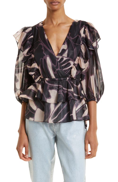 Ted Baker London Jamyna Metallic Abstract Floral Blouse in Black