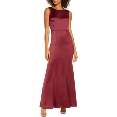 Chi Chi London Lottie Lace Back Satin Trumpet Gown, Burgundy