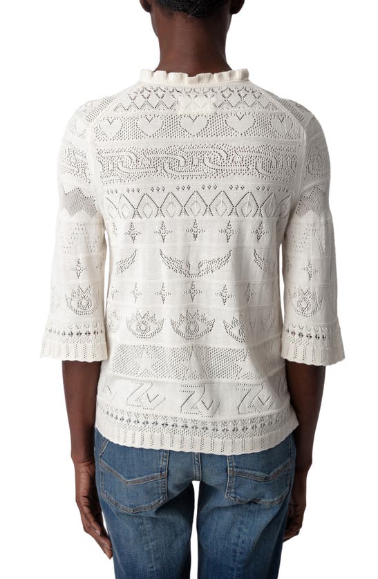 Zadig & Voltaire Taho Lace-up Pointelle Knit Sweater In Ecru