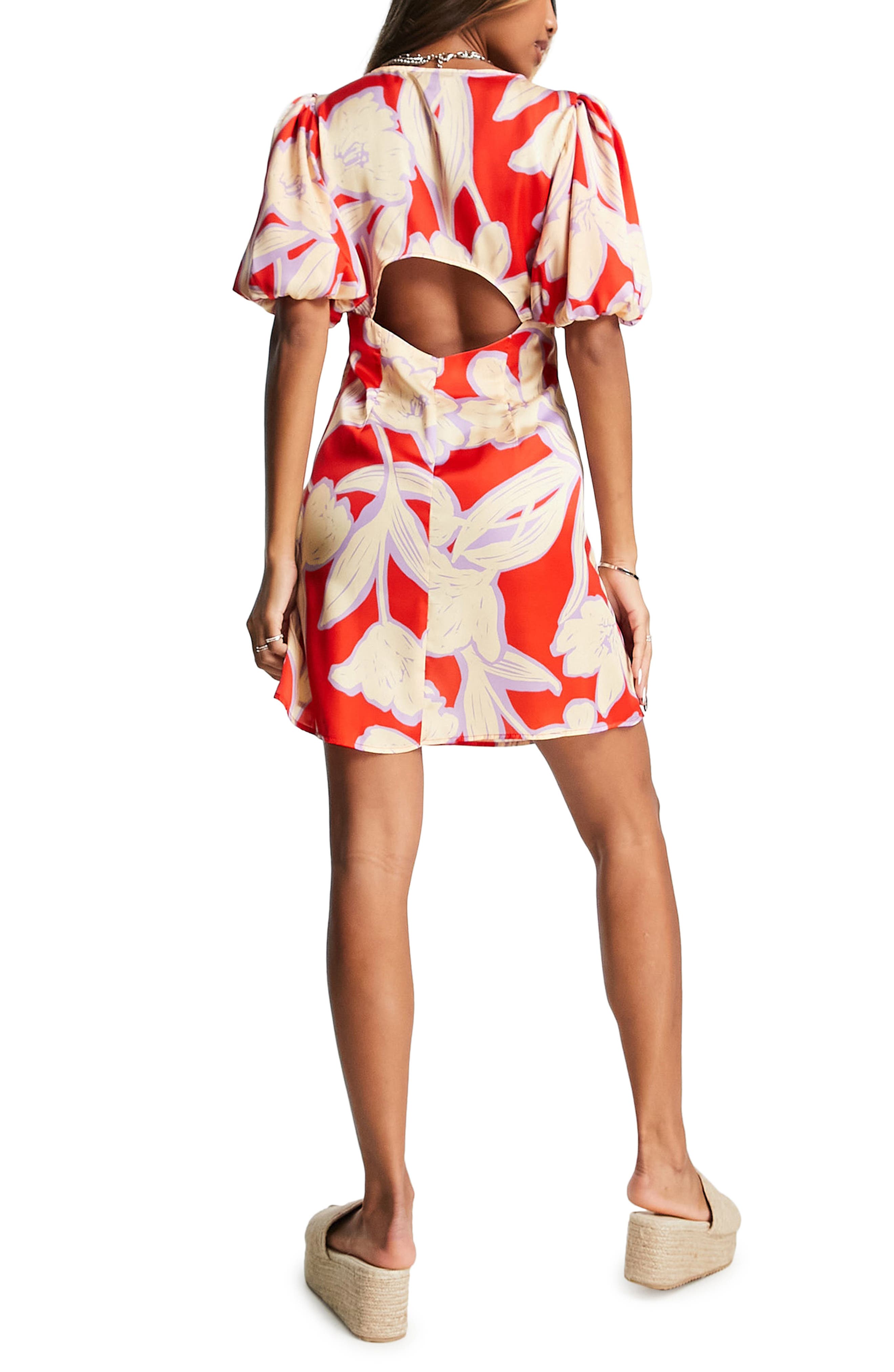 Topshop Floral Puff Sleeve Cutout 